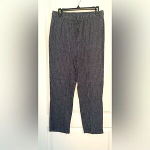 Time and Tru womens Navy & white Striped casual pants tie waist size small 4-6